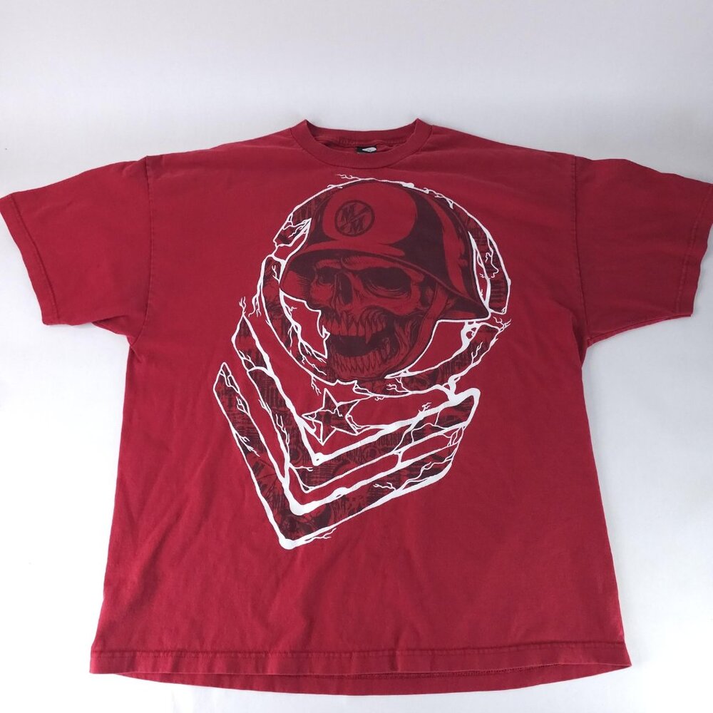 Metal Mulisha Shirt Mens Large Red Skull Army Helmet Biker Graphic Tee Hardcore